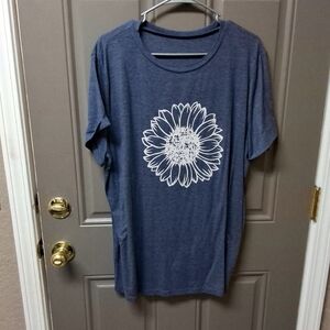 Blue T-Shirt with White Floral Design